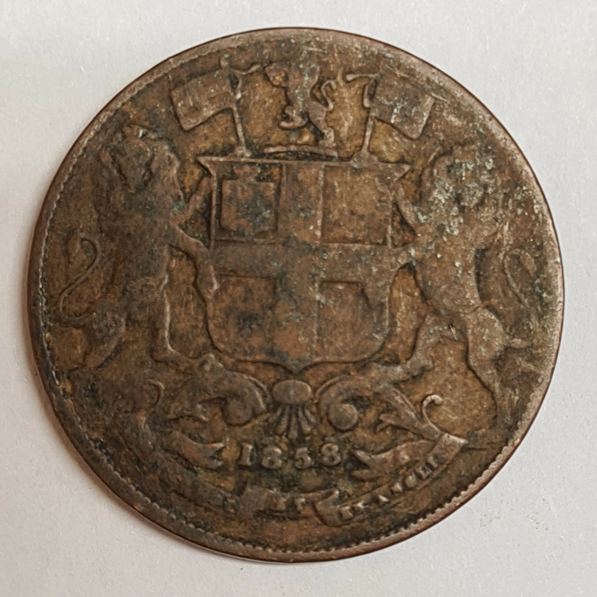 Tre mynt från Indien/Storbritanien.
1/4 Anna, 1835
1/4 Anna, 1858
1/4 Anna, 1858