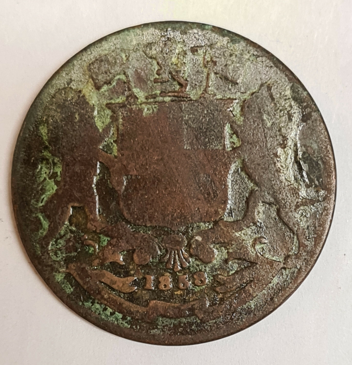 Tre mynt från Indien/Storbritanien.
1/4 Anna, 1835
1/4 Anna, 1858
1/4 Anna, 1858