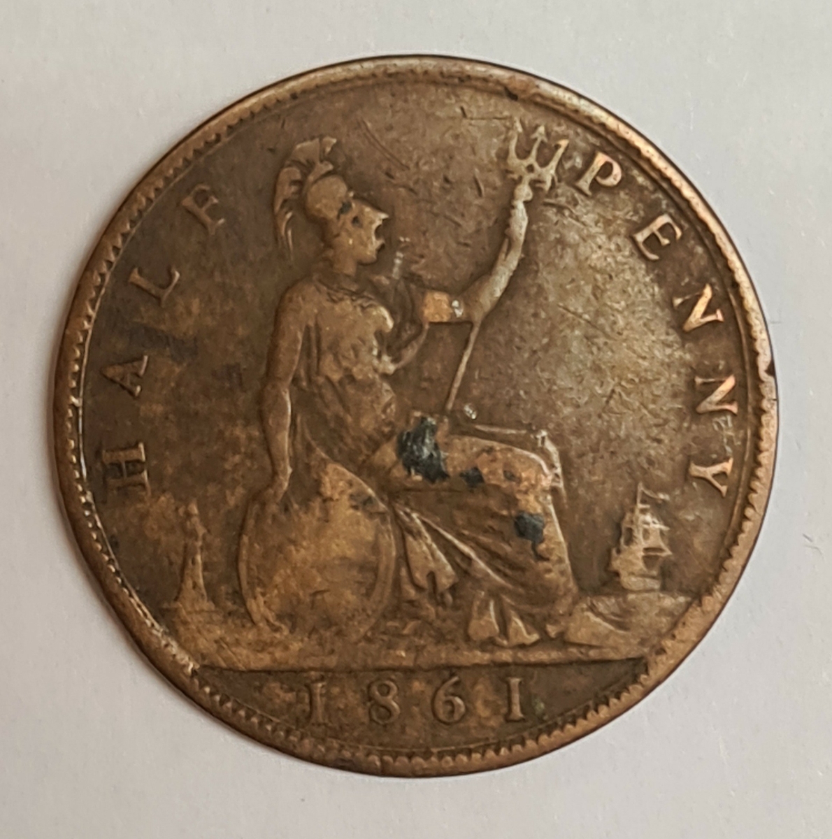 Åtta mynt från Storbritanien.
½ Penny, 1868
½ Penny, 1861
½ Penny, 1862
½ Penny, 1861
½ Penny, 1861
½ Penny, 1861
½ Penny, 1861
½ Penny, 1861