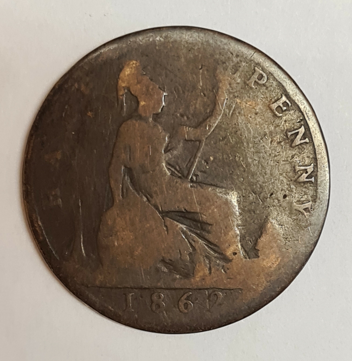 Åtta mynt från Storbritanien.
½ Penny, 1868
½ Penny, 1861
½ Penny, 1862
½ Penny, 1861
½ Penny, 1861
½ Penny, 1861
½ Penny, 1861
½ Penny, 1861