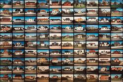 Hundre hus i rødt, hvitt og blått [Fotografi]