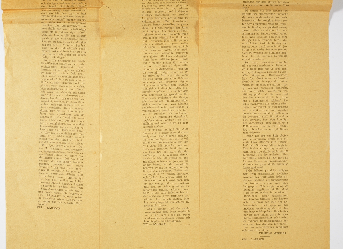 Tre tidningklipp, DN- Kultur, "Merkantil magi Vilhelm Moberg".