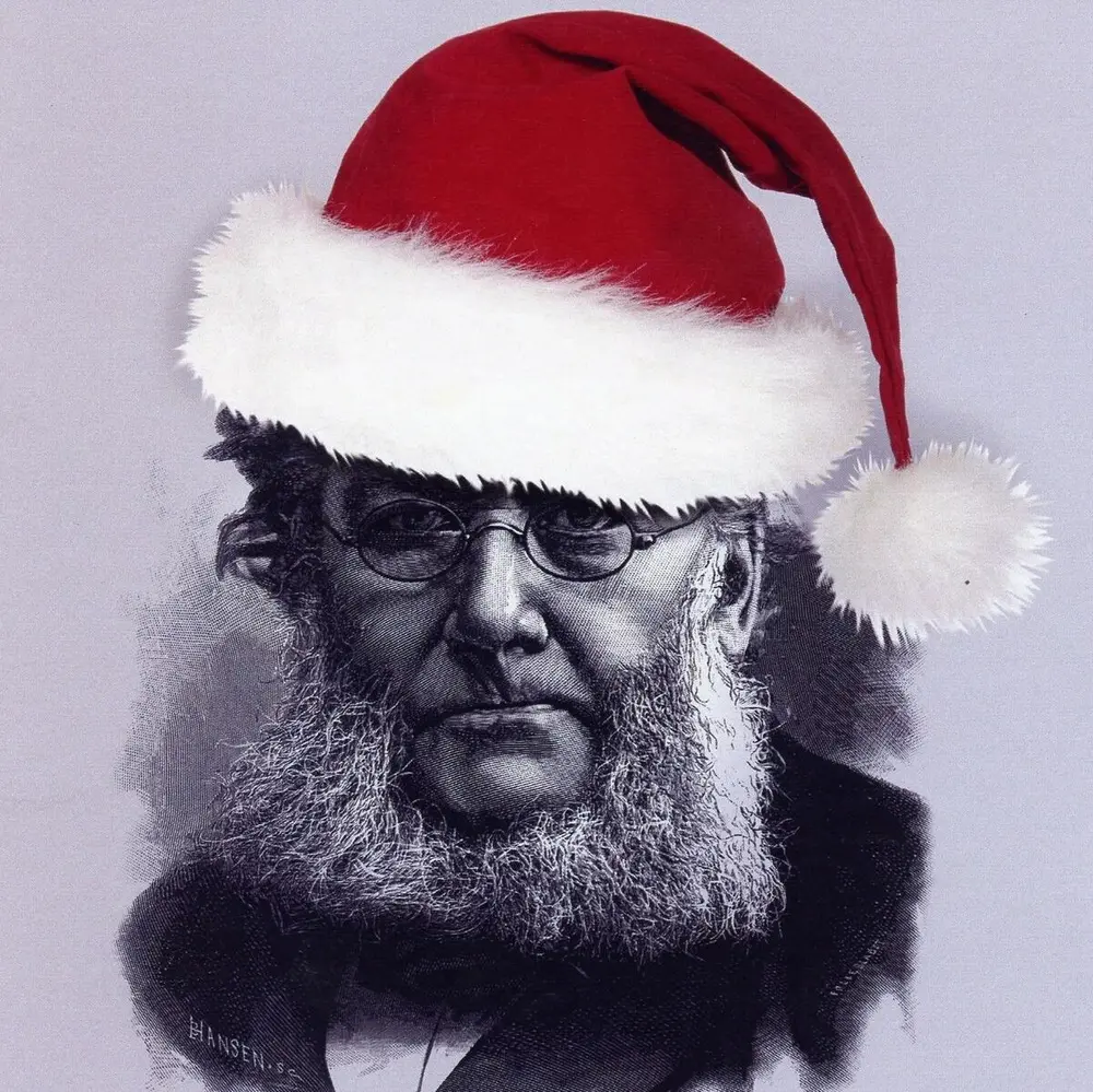 En tegning av Henrik Ibsen med nisselue. 