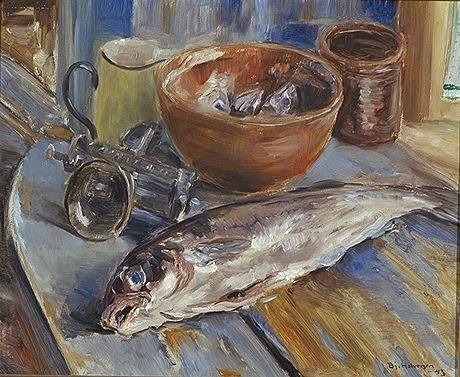 "Oppstilling med fisk" av Bjarne Halvorsen