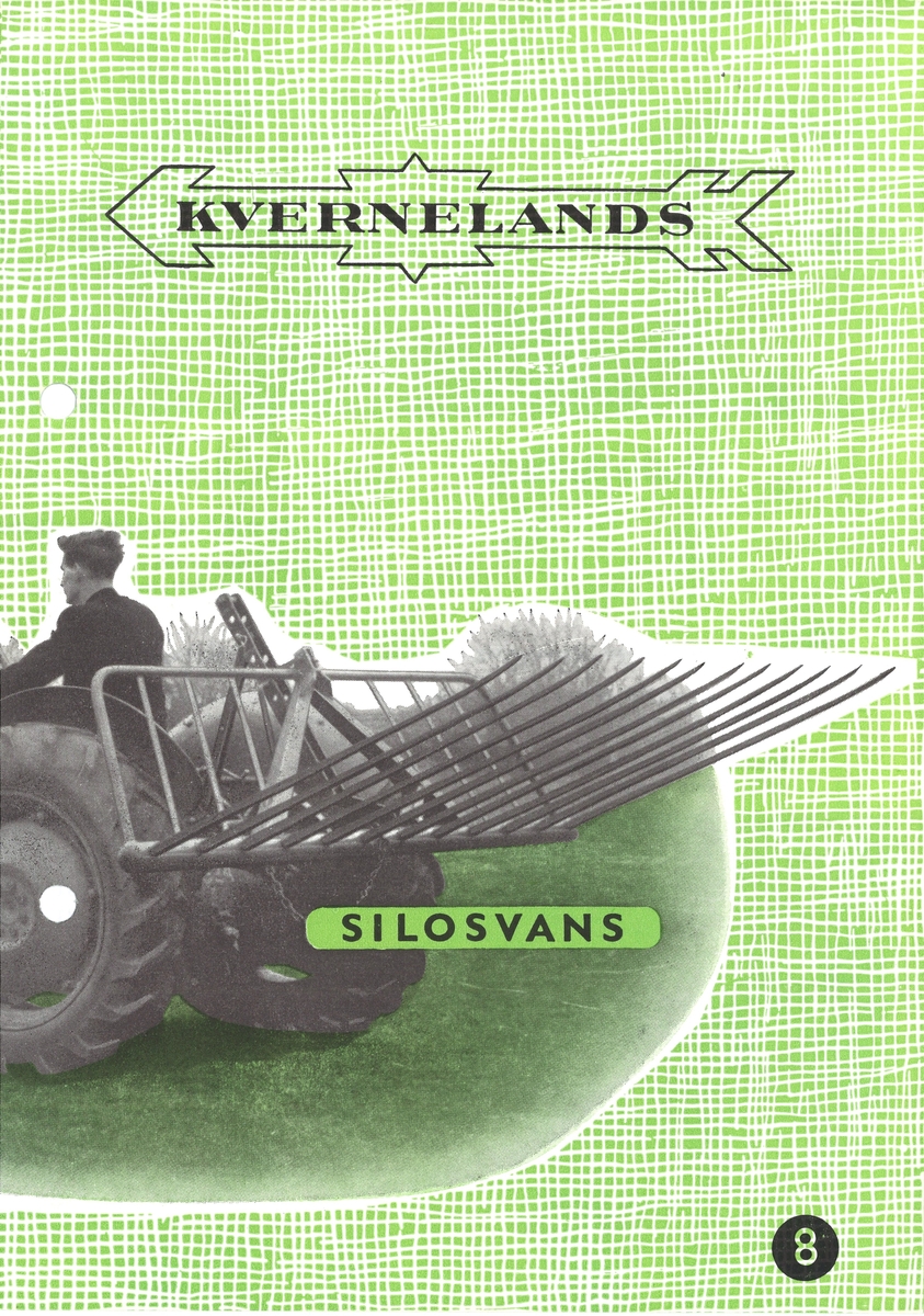 Reklame for Kvernelands Silosvans, jordbruksverktøy som monteres på traktor.