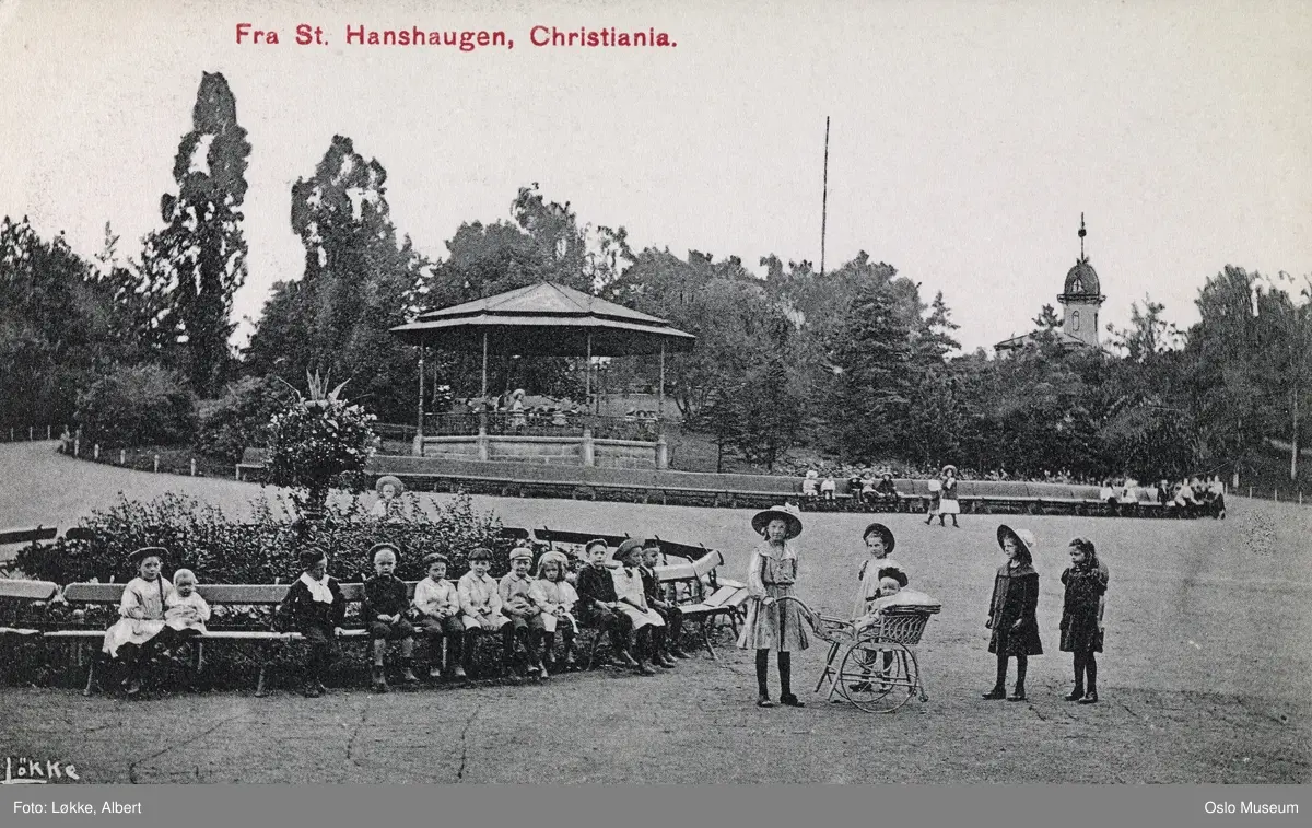 park, benker, barn, musikkpaviljong, tårn