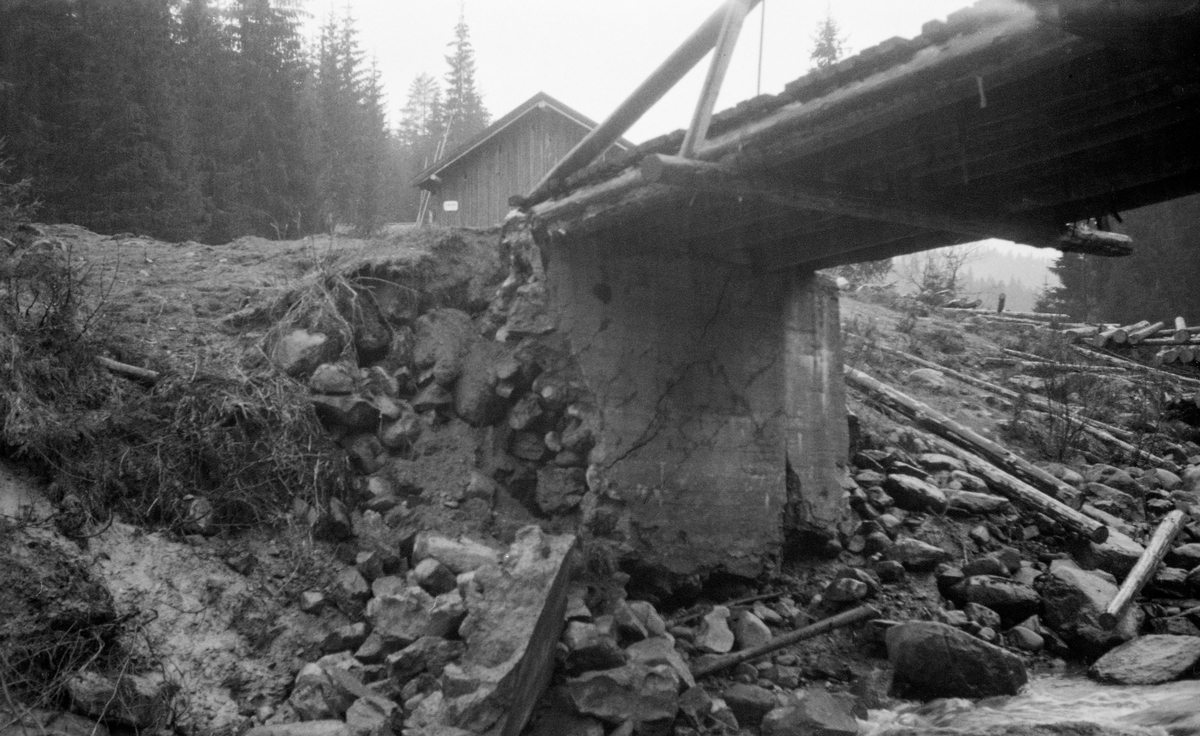 Brua over Løsetåa ved Stampehuset i Nord-Odal, fotografert i 1955. Brua viser et støpt brukar der mørtelen tydeligvis hadde vært drøyd med mye forholdsvis grov stein. Etter at det var gjort «elveforbedringsarbeid» med bulldoser ble brukaret undergravd av vannstrømmen, slik at det oppsto sprekkskader, som truet stabliliteten til bjelkebrua karet skulle bære. Under bruspennet skimter vi en elveskråning der det lå en del fløtingstømmer. Bak brua skimter vi gavlen på et lite, bordkledd bindingsverkshus.