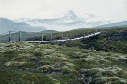 Glomfjord kraftverk, hengebro ved Navervatn.