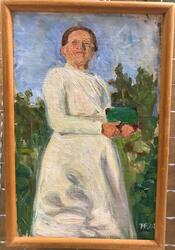 Mor med grön bok [Målning]