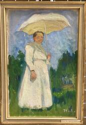 Mor med parasoll [Målning]