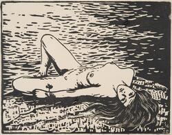 Solbad, liggande flicka [Träsnitt]