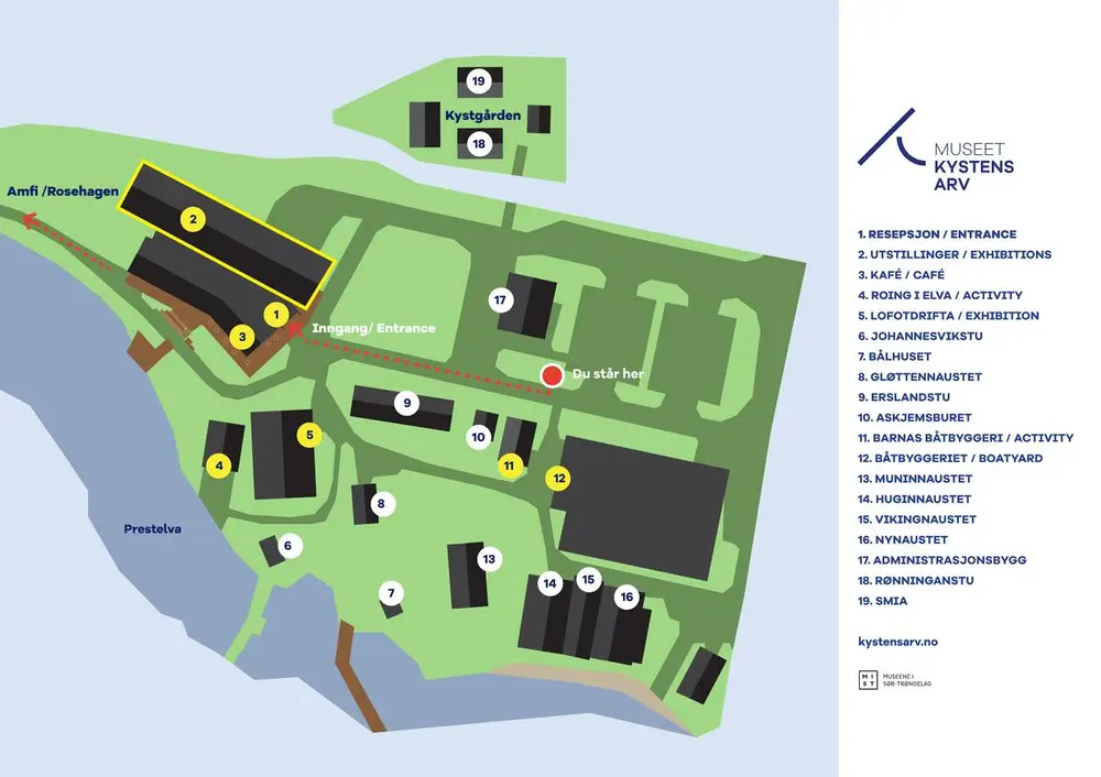 Kart som viser et grønt område med mange nummererte bygninger. Illustrasjon. 