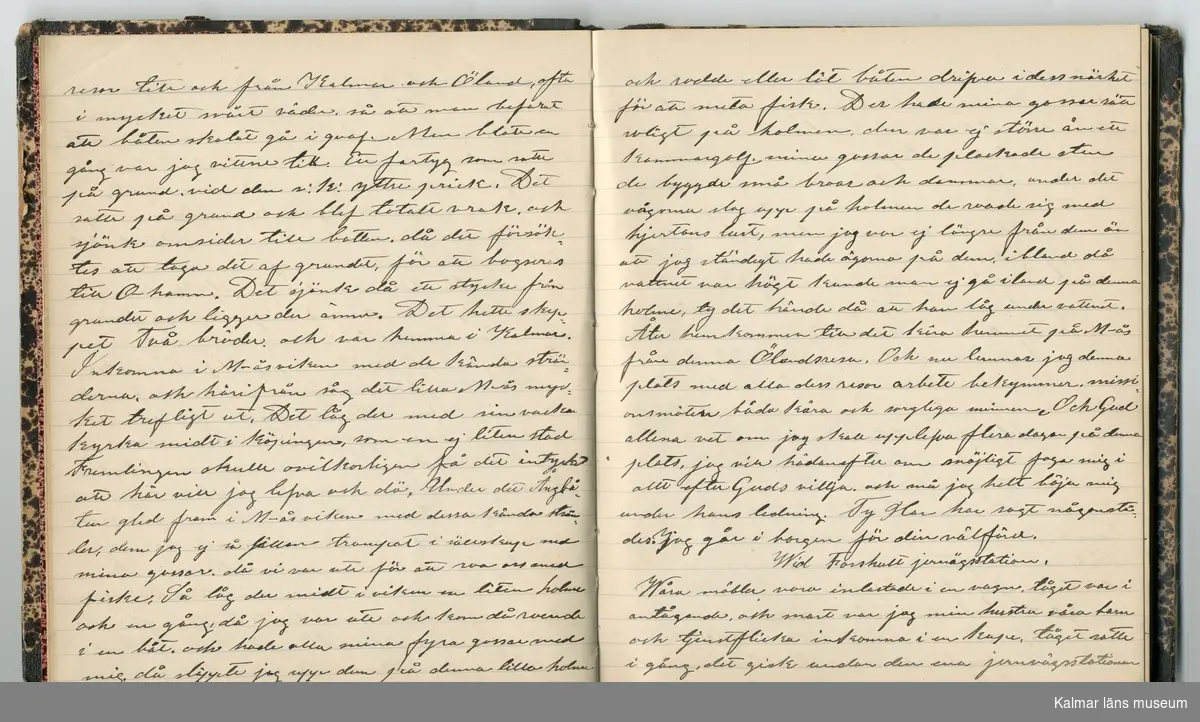 KLM 46431:2. Dagbok. Levnadsteckning. Del 2. Levnadsteckning skriven av garvaren Carl Gustaf Petersson. Nedteckningen började då familjen flyttade från Mönsterås till Eksjö 1884 och fortsatter fram till 1902. Berättelsen omfattar tiden från 1841 då han föddes i Köping, till 1902. Berättelse tar upp vardagliga händelser och bekymmer i en garvares tillvaro. Garveriyrket innebar för hans del att en stor del av tiden var han på resande fot till marknader mm. Han har under en längre tid ekonomiska bekymmer som ökar och blir ohållbart, vilket också leder till att han blir ställd inför rättslig prövning. Han blir dömd till fängelse i två månader för ekonomiska försummelser, fängelsetiden verkställs i Stockholm i fängelset på Långholmen. Även detta beskrivs mycket ingående i dagboken, han avtjänar sitt straff från onsdagen den 14 februari 1894 till lördagen den 14 april 1894.