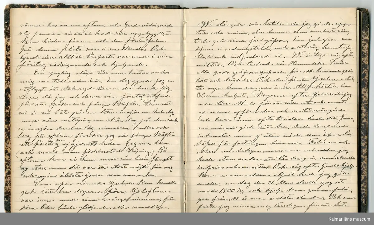 KLM 46431:2. Dagbok. Levnadsteckning. Del 2. Levnadsteckning skriven av garvaren Carl Gustaf Petersson. Nedteckningen började då familjen flyttade från Mönsterås till Eksjö 1884 och fortsatter fram till 1902. Berättelsen omfattar tiden från 1841 då han föddes i Köping, till 1902. Berättelse tar upp vardagliga händelser och bekymmer i en garvares tillvaro. Garveriyrket innebar för hans del att en stor del av tiden var han på resande fot till marknader mm. Han har under en längre tid ekonomiska bekymmer som ökar och blir ohållbart, vilket också leder till att han blir ställd inför rättslig prövning. Han blir dömd till fängelse i två månader för ekonomiska försummelser, fängelsetiden verkställs i Stockholm i fängelset på Långholmen. Även detta beskrivs mycket ingående i dagboken, han avtjänar sitt straff från onsdagen den 14 februari 1894 till lördagen den 14 april 1894.