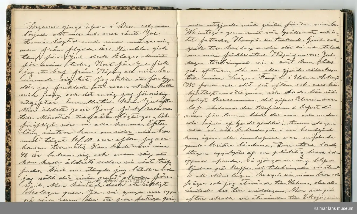 KLM 46431:2. Dagbok. Levnadsteckning. Del 2. Levnadsteckning skriven av garvaren Carl Gustaf Petersson. Nedteckningen började då familjen flyttade från Mönsterås till Eksjö 1884 och fortsatter fram till 1902. Berättelsen omfattar tiden från 1841 då han föddes i Köping, till 1902. Berättelse tar upp vardagliga händelser och bekymmer i en garvares tillvaro. Garveriyrket innebar för hans del att en stor del av tiden var han på resande fot till marknader mm. Han har under en längre tid ekonomiska bekymmer som ökar och blir ohållbart, vilket också leder till att han blir ställd inför rättslig prövning. Han blir dömd till fängelse i två månader för ekonomiska försummelser, fängelsetiden verkställs i Stockholm i fängelset på Långholmen. Även detta beskrivs mycket ingående i dagboken, han avtjänar sitt straff från onsdagen den 14 februari 1894 till lördagen den 14 april 1894.