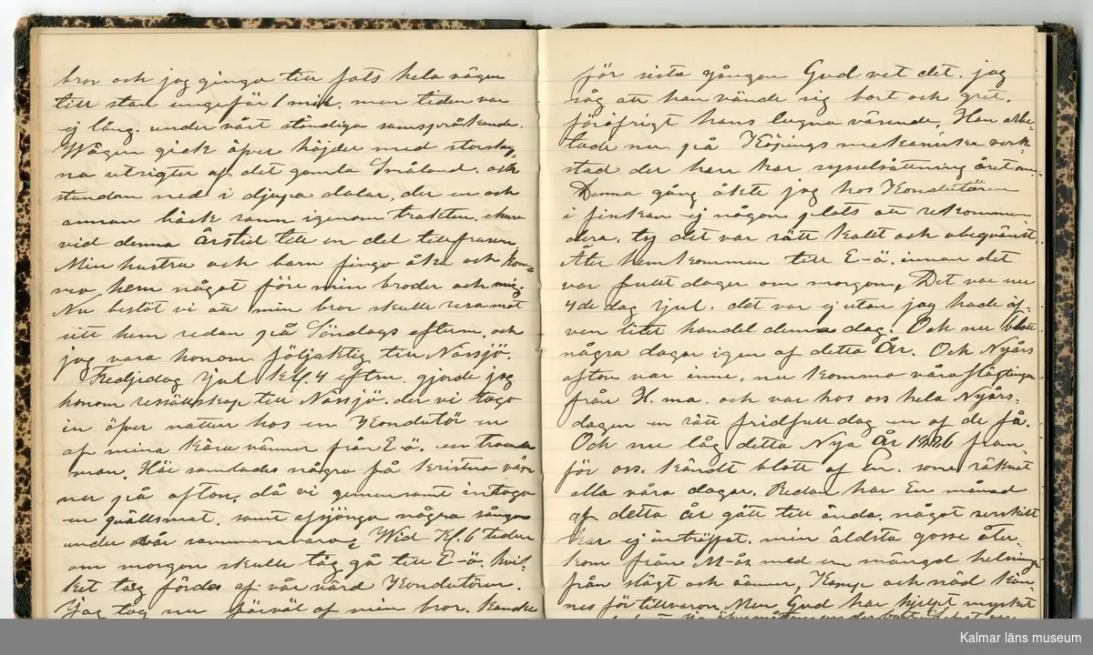 KLM 46431:2. Dagbok. Levnadsteckning. Del 2. Levnadsteckning skriven av garvaren Carl Gustaf Petersson. Nedteckningen började då familjen flyttade från Mönsterås till Eksjö 1884 och fortsatter fram till 1902. Berättelsen omfattar tiden från 1841 då han föddes i Köping, till 1902. Berättelse tar upp vardagliga händelser och bekymmer i en garvares tillvaro. Garveriyrket innebar för hans del att en stor del av tiden var han på resande fot till marknader mm. Han har under en längre tid ekonomiska bekymmer som ökar och blir ohållbart, vilket också leder till att han blir ställd inför rättslig prövning. Han blir dömd till fängelse i två månader för ekonomiska försummelser, fängelsetiden verkställs i Stockholm i fängelset på Långholmen. Även detta beskrivs mycket ingående i dagboken, han avtjänar sitt straff från onsdagen den 14 februari 1894 till lördagen den 14 april 1894.