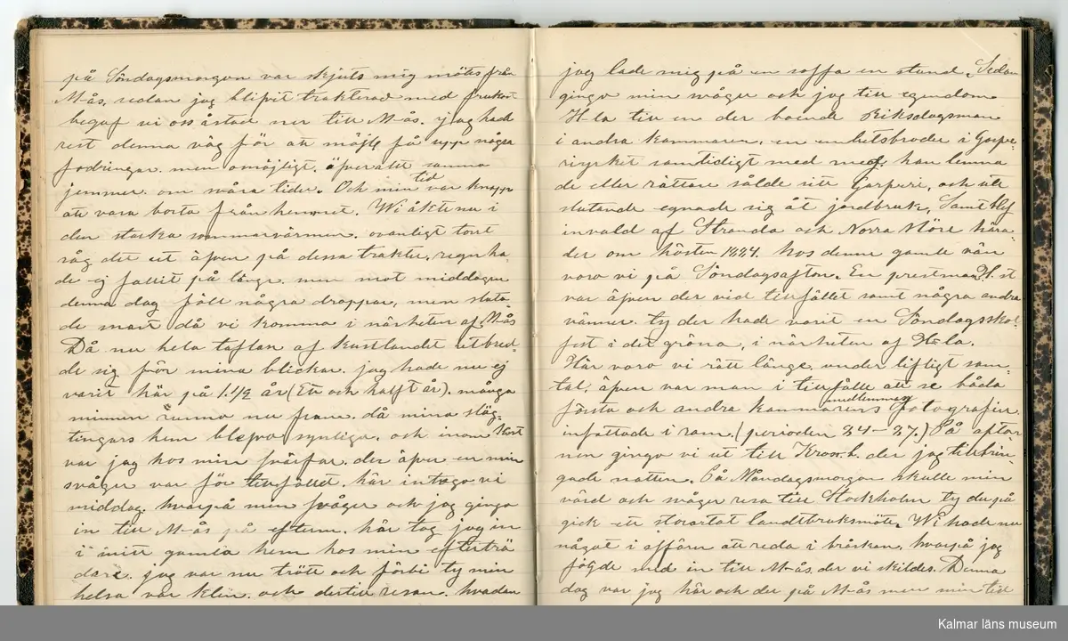 KLM 46431:2. Dagbok. Levnadsteckning. Del 2. Levnadsteckning skriven av garvaren Carl Gustaf Petersson. Nedteckningen började då familjen flyttade från Mönsterås till Eksjö 1884 och fortsatter fram till 1902. Berättelsen omfattar tiden från 1841 då han föddes i Köping, till 1902. Berättelse tar upp vardagliga händelser och bekymmer i en garvares tillvaro. Garveriyrket innebar för hans del att en stor del av tiden var han på resande fot till marknader mm. Han har under en längre tid ekonomiska bekymmer som ökar och blir ohållbart, vilket också leder till att han blir ställd inför rättslig prövning. Han blir dömd till fängelse i två månader för ekonomiska försummelser, fängelsetiden verkställs i Stockholm i fängelset på Långholmen. Även detta beskrivs mycket ingående i dagboken, han avtjänar sitt straff från onsdagen den 14 februari 1894 till lördagen den 14 april 1894.