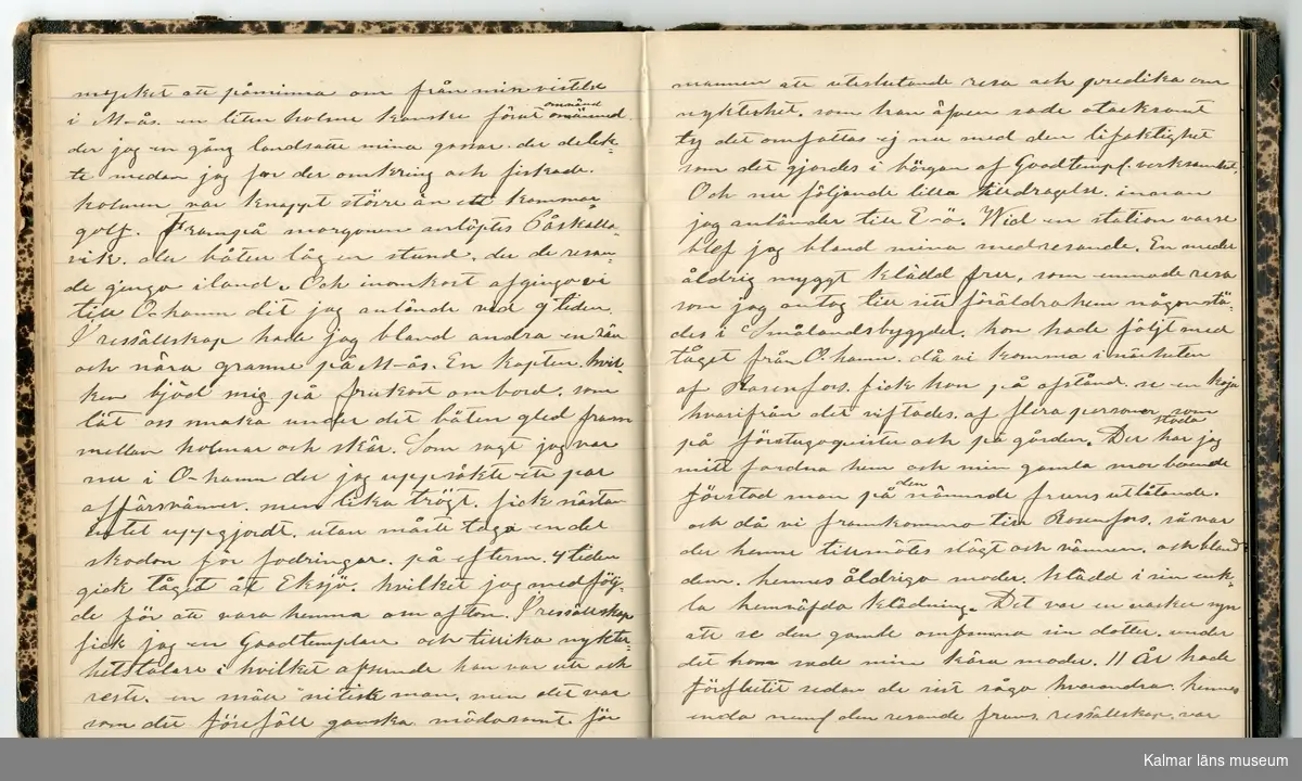 KLM 46431:2. Dagbok. Levnadsteckning. Del 2. Levnadsteckning skriven av garvaren Carl Gustaf Petersson. Nedteckningen började då familjen flyttade från Mönsterås till Eksjö 1884 och fortsatter fram till 1902. Berättelsen omfattar tiden från 1841 då han föddes i Köping, till 1902. Berättelse tar upp vardagliga händelser och bekymmer i en garvares tillvaro. Garveriyrket innebar för hans del att en stor del av tiden var han på resande fot till marknader mm. Han har under en längre tid ekonomiska bekymmer som ökar och blir ohållbart, vilket också leder till att han blir ställd inför rättslig prövning. Han blir dömd till fängelse i två månader för ekonomiska försummelser, fängelsetiden verkställs i Stockholm i fängelset på Långholmen. Även detta beskrivs mycket ingående i dagboken, han avtjänar sitt straff från onsdagen den 14 februari 1894 till lördagen den 14 april 1894.
