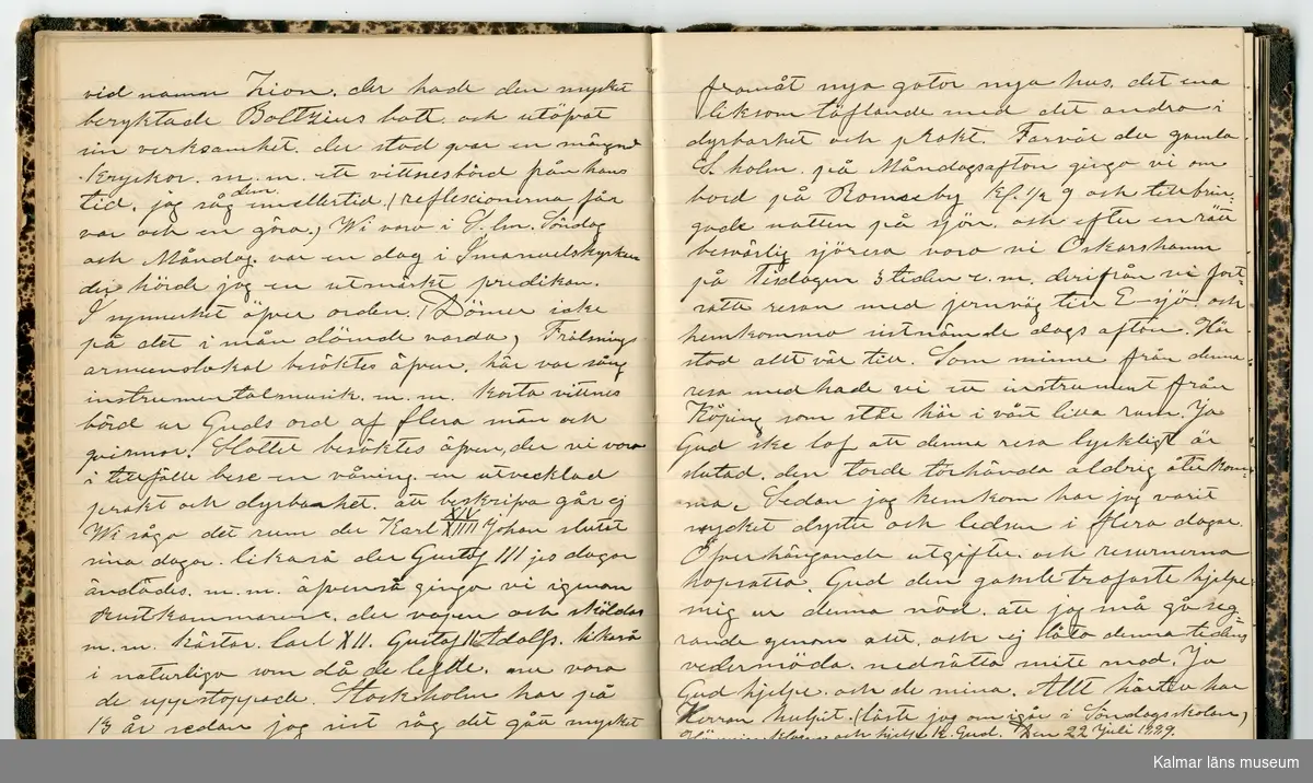 KLM 46431:2. Dagbok. Levnadsteckning. Del 2. Levnadsteckning skriven av garvaren Carl Gustaf Petersson. Nedteckningen började då familjen flyttade från Mönsterås till Eksjö 1884 och fortsatter fram till 1902. Berättelsen omfattar tiden från 1841 då han föddes i Köping, till 1902. Berättelse tar upp vardagliga händelser och bekymmer i en garvares tillvaro. Garveriyrket innebar för hans del att en stor del av tiden var han på resande fot till marknader mm. Han har under en längre tid ekonomiska bekymmer som ökar och blir ohållbart, vilket också leder till att han blir ställd inför rättslig prövning. Han blir dömd till fängelse i två månader för ekonomiska försummelser, fängelsetiden verkställs i Stockholm i fängelset på Långholmen. Även detta beskrivs mycket ingående i dagboken, han avtjänar sitt straff från onsdagen den 14 februari 1894 till lördagen den 14 april 1894.