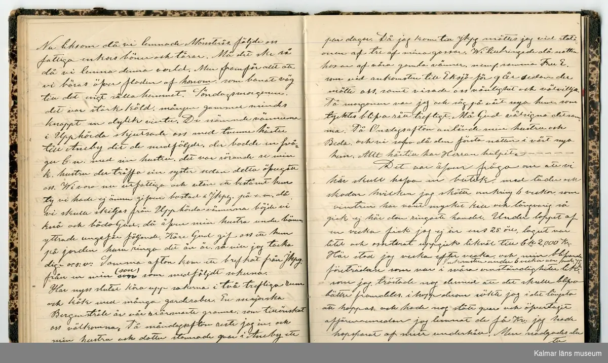 KLM 46431:2. Dagbok. Levnadsteckning. Del 2. Levnadsteckning skriven av garvaren Carl Gustaf Petersson. Nedteckningen började då familjen flyttade från Mönsterås till Eksjö 1884 och fortsatter fram till 1902. Berättelsen omfattar tiden från 1841 då han föddes i Köping, till 1902. Berättelse tar upp vardagliga händelser och bekymmer i en garvares tillvaro. Garveriyrket innebar för hans del att en stor del av tiden var han på resande fot till marknader mm. Han har under en längre tid ekonomiska bekymmer som ökar och blir ohållbart, vilket också leder till att han blir ställd inför rättslig prövning. Han blir dömd till fängelse i två månader för ekonomiska försummelser, fängelsetiden verkställs i Stockholm i fängelset på Långholmen. Även detta beskrivs mycket ingående i dagboken, han avtjänar sitt straff från onsdagen den 14 februari 1894 till lördagen den 14 april 1894.