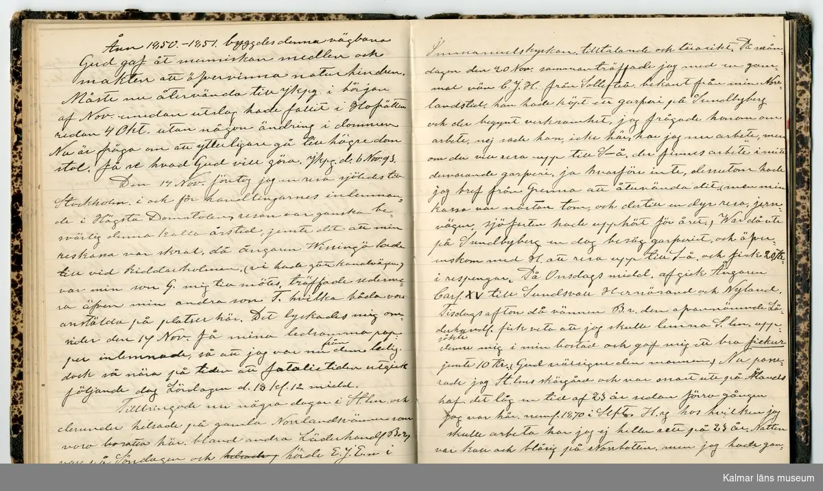 KLM 46431:2. Dagbok. Levnadsteckning. Del 2. Levnadsteckning skriven av garvaren Carl Gustaf Petersson. Nedteckningen började då familjen flyttade från Mönsterås till Eksjö 1884 och fortsatter fram till 1902. Berättelsen omfattar tiden från 1841 då han föddes i Köping, till 1902. Berättelse tar upp vardagliga händelser och bekymmer i en garvares tillvaro. Garveriyrket innebar för hans del att en stor del av tiden var han på resande fot till marknader mm. Han har under en längre tid ekonomiska bekymmer som ökar och blir ohållbart, vilket också leder till att han blir ställd inför rättslig prövning. Han blir dömd till fängelse i två månader för ekonomiska försummelser, fängelsetiden verkställs i Stockholm i fängelset på Långholmen. Även detta beskrivs mycket ingående i dagboken, han avtjänar sitt straff från onsdagen den 14 februari 1894 till lördagen den 14 april 1894.