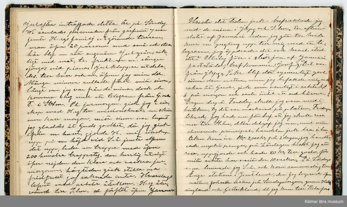 KLM 46431:2. Dagbok. Levnadsteckning. Del 2. Levnadsteckning skriven av garvaren Carl Gustaf Petersson. Nedteckningen började då familjen flyttade från Mönsterås till Eksjö 1884 och fortsatter fram till 1902. Berättelsen omfattar tiden från 1841 då han föddes i Köping, till 1902. Berättelse tar upp vardagliga händelser och bekymmer i en garvares tillvaro. Garveriyrket innebar för hans del att en stor del av tiden var han på resande fot till marknader mm. Han har under en längre tid ekonomiska bekymmer som ökar och blir ohållbart, vilket också leder till att han blir ställd inför rättslig prövning. Han blir dömd till fängelse i två månader för ekonomiska försummelser, fängelsetiden verkställs i Stockholm i fängelset på Långholmen. Även detta beskrivs mycket ingående i dagboken, han avtjänar sitt straff från onsdagen den 14 februari 1894 till lördagen den 14 april 1894.