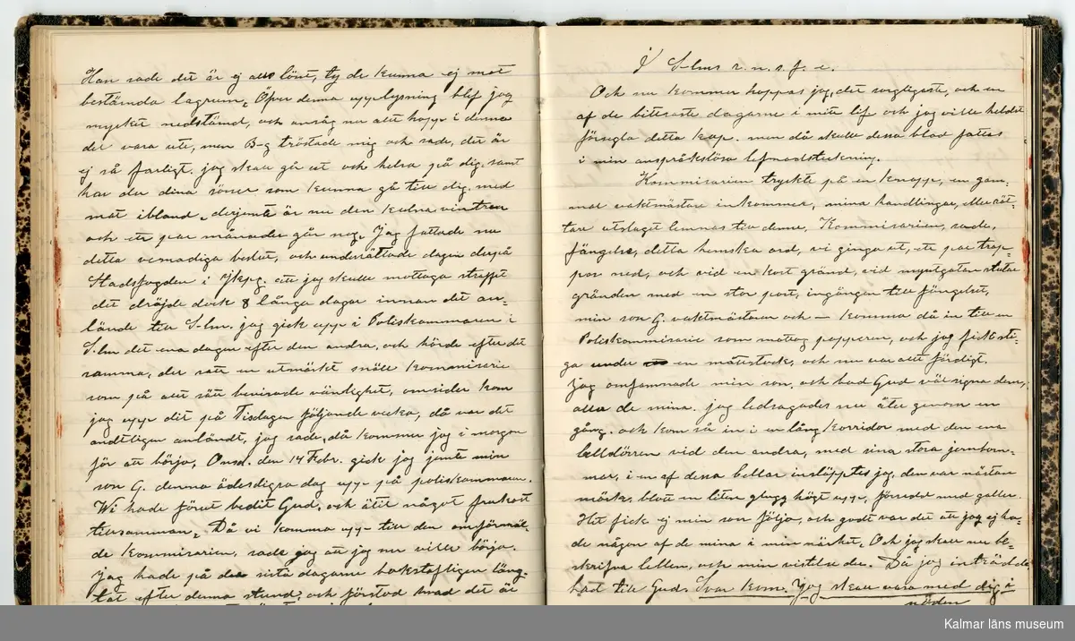 KLM 46431:2. Dagbok. Levnadsteckning. Del 2. Levnadsteckning skriven av garvaren Carl Gustaf Petersson. Nedteckningen började då familjen flyttade från Mönsterås till Eksjö 1884 och fortsatter fram till 1902. Berättelsen omfattar tiden från 1841 då han föddes i Köping, till 1902. Berättelse tar upp vardagliga händelser och bekymmer i en garvares tillvaro. Garveriyrket innebar för hans del att en stor del av tiden var han på resande fot till marknader mm. Han har under en längre tid ekonomiska bekymmer som ökar och blir ohållbart, vilket också leder till att han blir ställd inför rättslig prövning. Han blir dömd till fängelse i två månader för ekonomiska försummelser, fängelsetiden verkställs i Stockholm i fängelset på Långholmen. Även detta beskrivs mycket ingående i dagboken, han avtjänar sitt straff från onsdagen den 14 februari 1894 till lördagen den 14 april 1894.