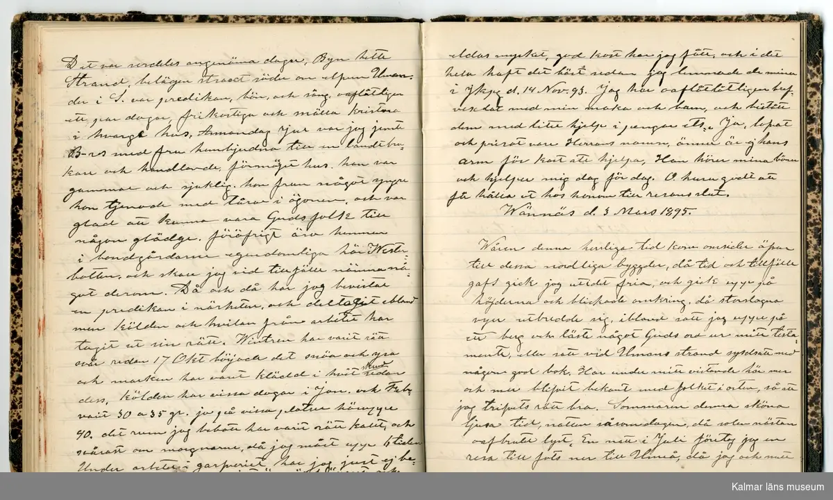 KLM 46431:2. Dagbok. Levnadsteckning. Del 2. Levnadsteckning skriven av garvaren Carl Gustaf Petersson. Nedteckningen började då familjen flyttade från Mönsterås till Eksjö 1884 och fortsatter fram till 1902. Berättelsen omfattar tiden från 1841 då han föddes i Köping, till 1902. Berättelse tar upp vardagliga händelser och bekymmer i en garvares tillvaro. Garveriyrket innebar för hans del att en stor del av tiden var han på resande fot till marknader mm. Han har under en längre tid ekonomiska bekymmer som ökar och blir ohållbart, vilket också leder till att han blir ställd inför rättslig prövning. Han blir dömd till fängelse i två månader för ekonomiska försummelser, fängelsetiden verkställs i Stockholm i fängelset på Långholmen. Även detta beskrivs mycket ingående i dagboken, han avtjänar sitt straff från onsdagen den 14 februari 1894 till lördagen den 14 april 1894.