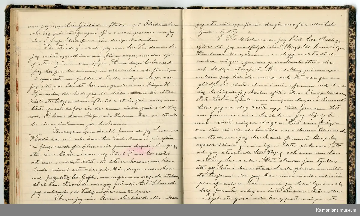 KLM 46431:2. Dagbok. Levnadsteckning. Del 2. Levnadsteckning skriven av garvaren Carl Gustaf Petersson. Nedteckningen började då familjen flyttade från Mönsterås till Eksjö 1884 och fortsatter fram till 1902. Berättelsen omfattar tiden från 1841 då han föddes i Köping, till 1902. Berättelse tar upp vardagliga händelser och bekymmer i en garvares tillvaro. Garveriyrket innebar för hans del att en stor del av tiden var han på resande fot till marknader mm. Han har under en längre tid ekonomiska bekymmer som ökar och blir ohållbart, vilket också leder till att han blir ställd inför rättslig prövning. Han blir dömd till fängelse i två månader för ekonomiska försummelser, fängelsetiden verkställs i Stockholm i fängelset på Långholmen. Även detta beskrivs mycket ingående i dagboken, han avtjänar sitt straff från onsdagen den 14 februari 1894 till lördagen den 14 april 1894.