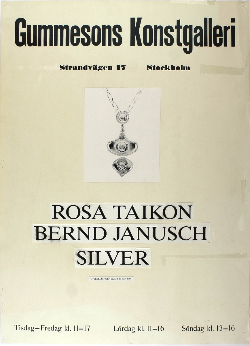 Troligtvis en förlaga till utställningsaffisch från Gummesons konstgalleri 1-19 mars 1980.