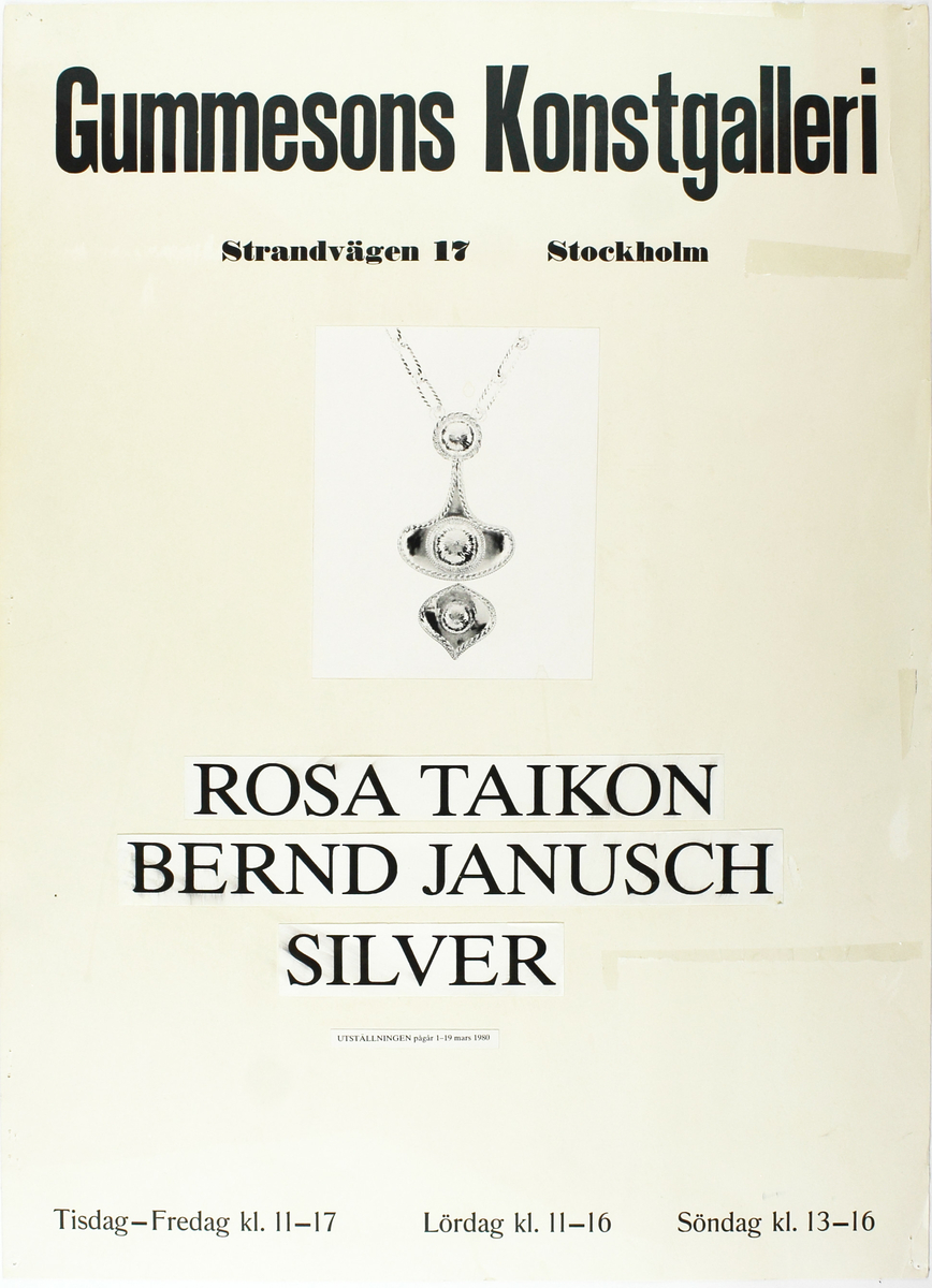 Troligtvis en förlaga till utställningsaffisch från Gummesons konstgalleri 1-19 mars 1980.