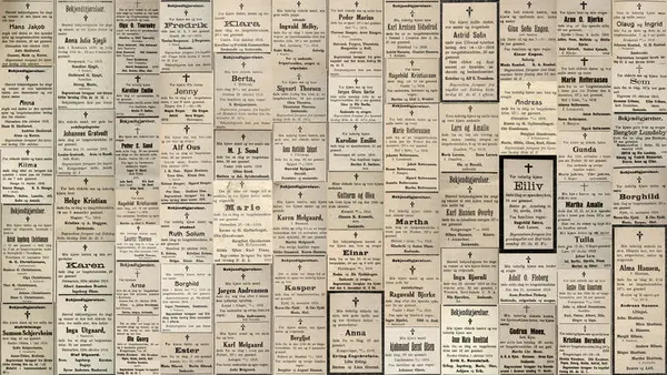 Dødsannonser fra tida med spanskesjuken.