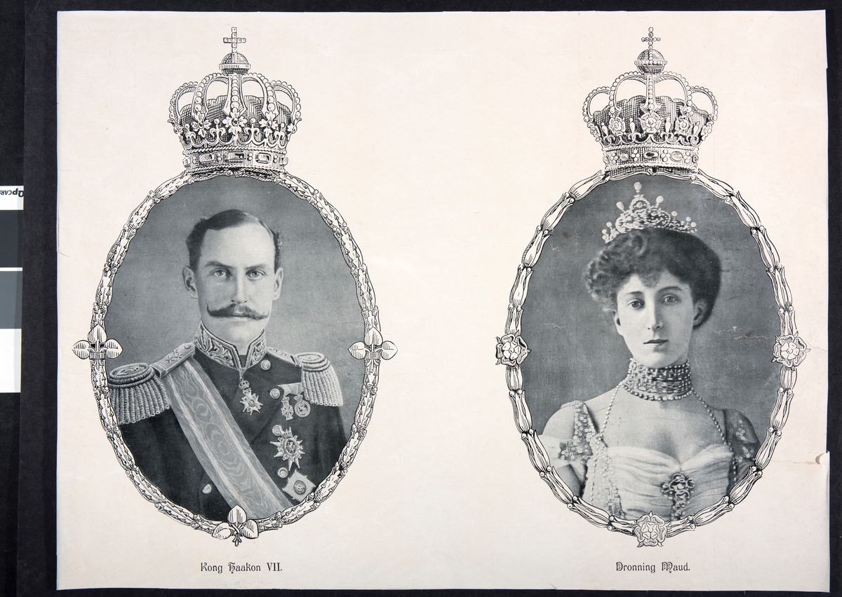 Brystbilder av kong Haakon VII og dronning Maud

