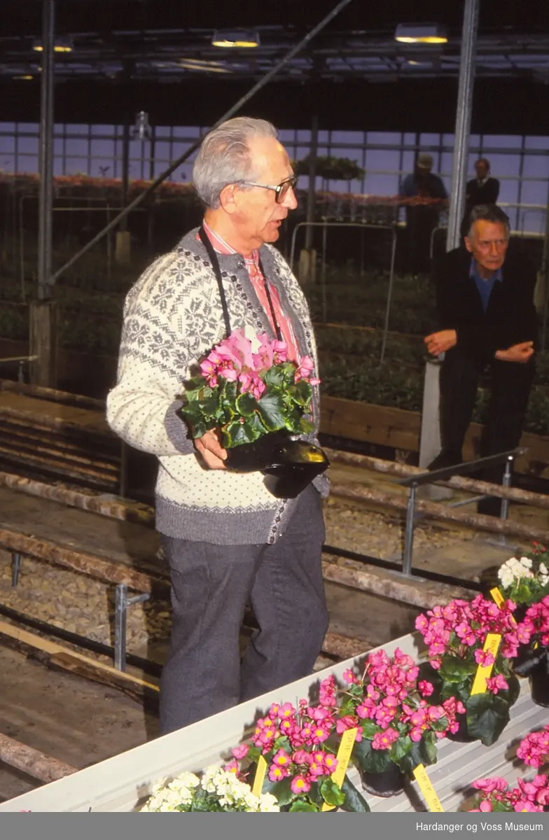 Portrett, mann med blomst