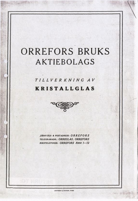 Priskurant kristallglas Orrefors glasbruk 1920: "Orrefors Bruks Aktiebolag Tillverkning av Kristallglas"
Nedladdningsbar under "Länkade filer".