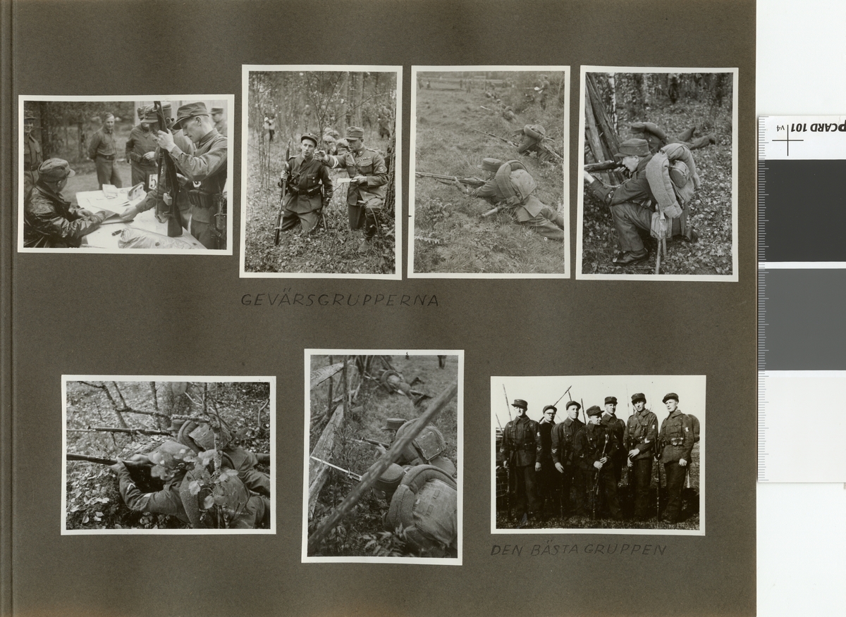Text i fotoalbum: "Från militärtävlingarna. Gevärsgrupperna".