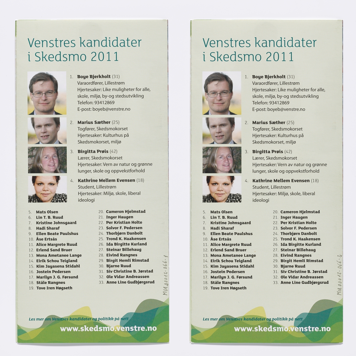 Portretter av partiets Venstres kandidater til kommunevalget i Skedsmo