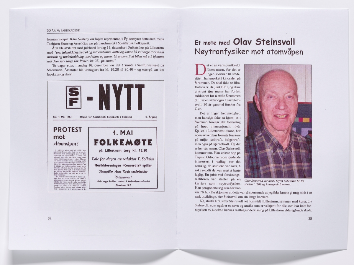Et fotografi av demonstranter og et portrett