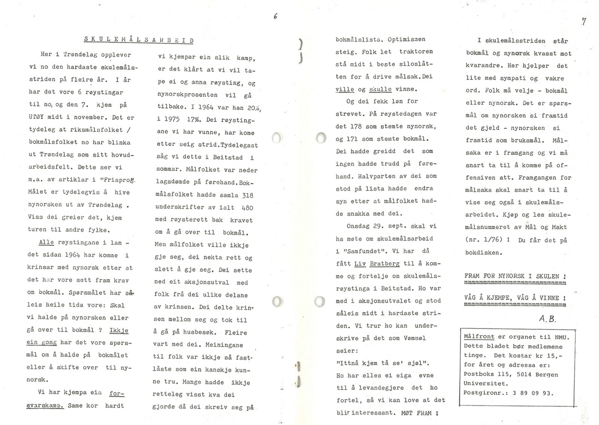 Utgåve av Målbladet på 12 A5-sider frå september 1976. Målbladet var medlemsavisa til Norsk Målungdom i Trondheim.