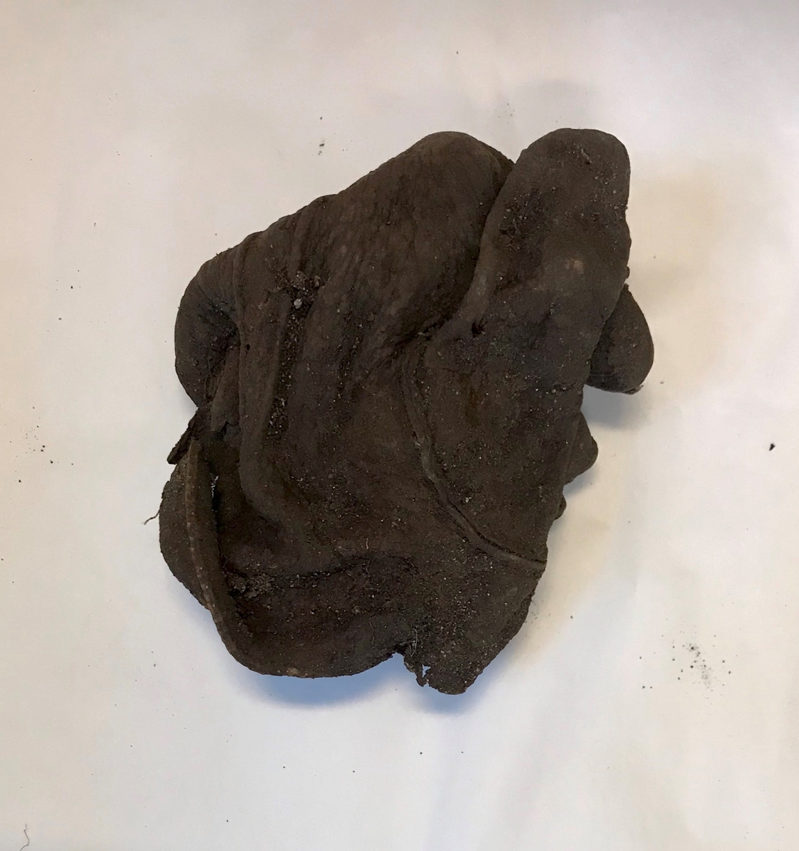 Rifle, et par gummistøvler, arbåndsur, tekstilrester, lommelykt, insulinsprøyte i metallrør, penn, kniv, slire, 13 mynter, en plastbit, hanske, 2 små glassflasker og en stor glassflaske.