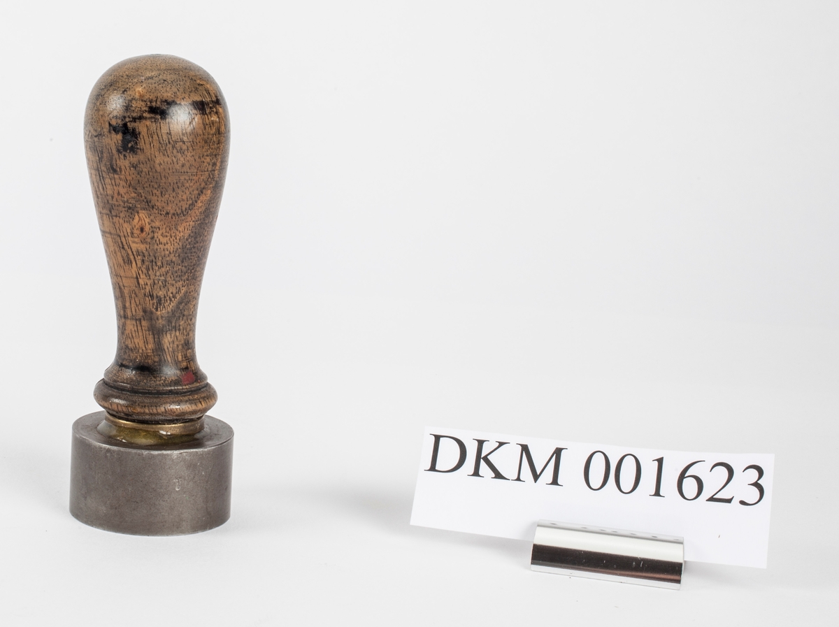 Norges riksvåpen, løve med øks og krone på ett skjold med krone over. På hver side er symbolet med hammer og feisel i kryss.