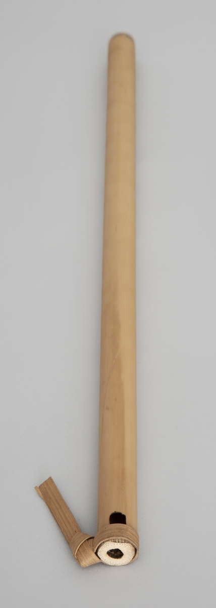 Spaltefløyte av bambus. Spalten dannes ved hjelp av en løs ring av tørket blad som festes rundt røret. Utvendig dekorert med enkel symmetrisk innbrent dekor.
6 fingerhull. Sylindrisk boring.

Instrumentet er p g a spalteringens utforming - palmeblad medknute og endene av bladet vendt nedover - karakteristisk for Vest-Javas så kalte Sunda-stil. (medd. fra tidl. eier.)