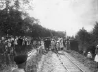 Jönköping-Gripenbergsbanan. Tågurspårning vid Rosendala i Huskvarna, Juni 1918.