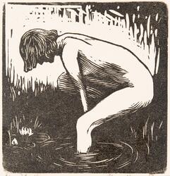 Badande flicka [Träsnitt]