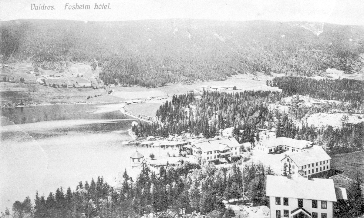 Postkort frå Fossheim Turisthotell, Vestre Slidre, år 1909.