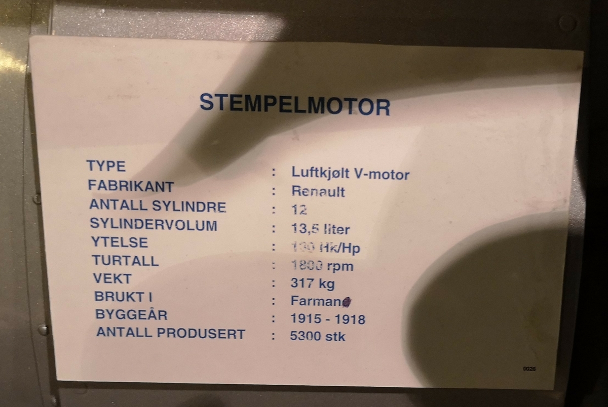 Motoren er en luftavkjølt V-motor med 12 sylindre. Sylindervolum på 13,5 liter, og yter 130 Hk ved 1800 omdreininger. Ble brukt i Farman.