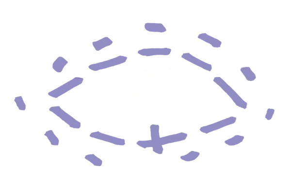 Grafikk, assosiasjoner til et øye. Lilla.