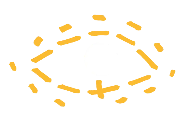 Grafikk, assosiasjoner til et øye. Gul.