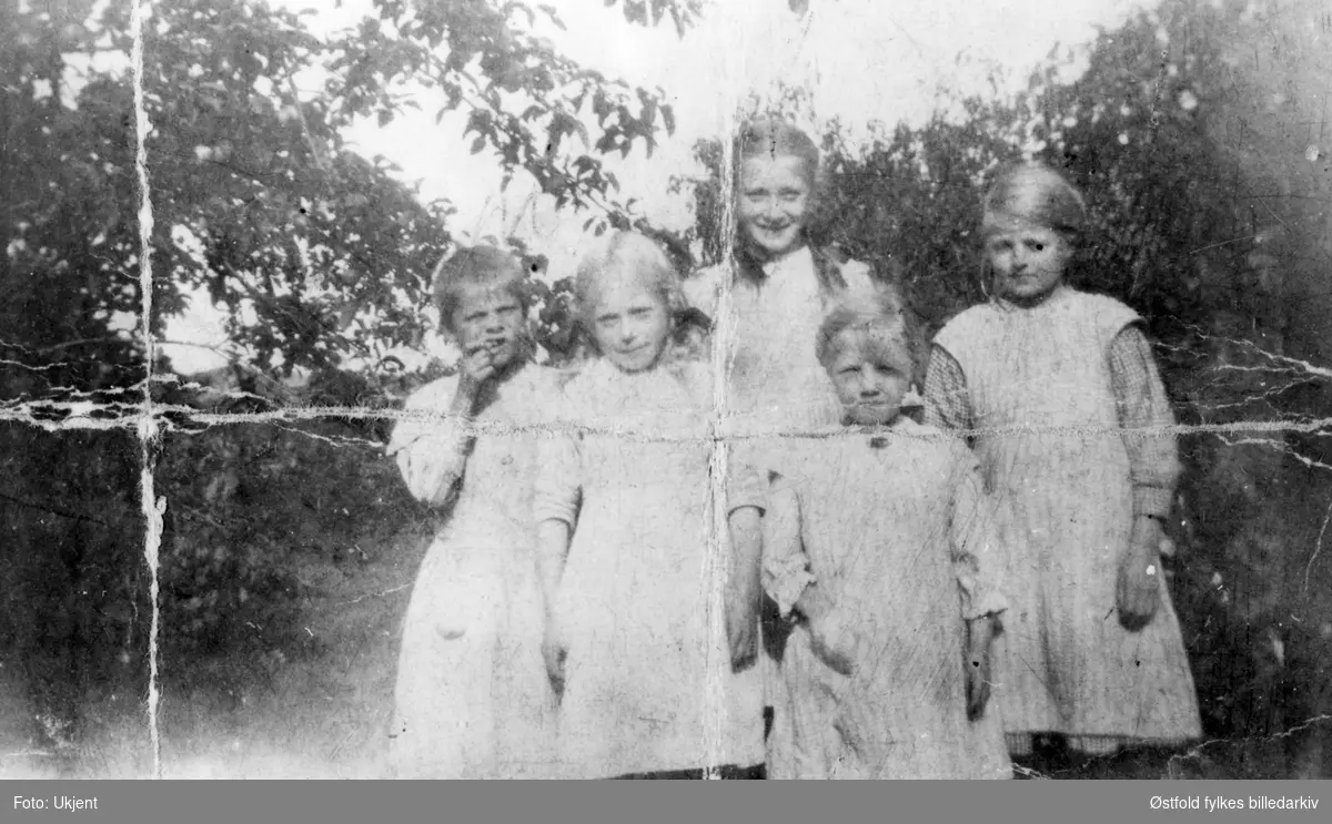 Fem gode venninner; bergerud i Varteig ca. 1920. Magnhild er født 1911. Fra venstre Magnhild Thorsen, Ellen Bergerud, Ragna Westgaard, Olga Bergerud og Anna Westgaard.