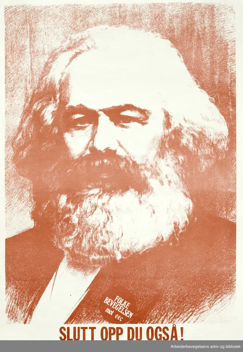 Plakat Sosialistisk Folkepartis ungdom. Folkebevegelsen mot EEC. Slutt opp du også! SF trykk Oslo. Format: 42x30 cm